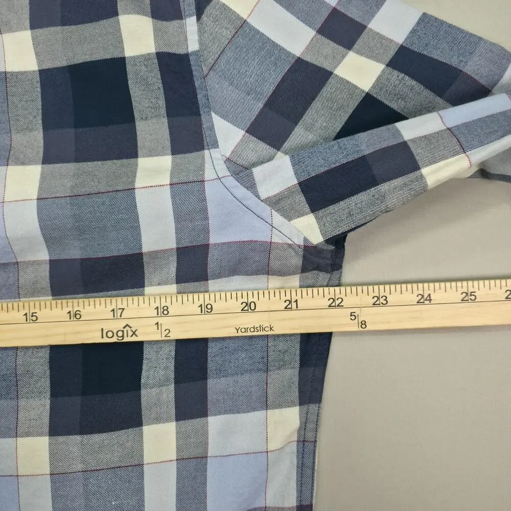 Banana Republic Mens Large Luxe Flannel Shirt Grant Fit Blue Plaid Casual